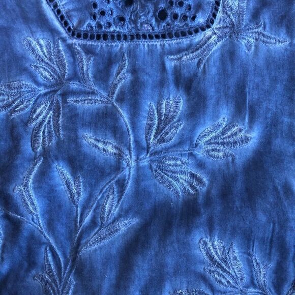 Soft Surroundings Embroidered Tunic Eyelet Blouse Breezy Lagenlook Top Medium - Picture 4 of 9